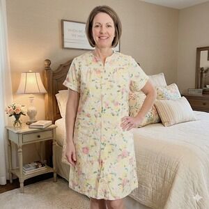 Yozly Womens Size Small Floral Snap Front House Dress Duster Robe Pockets Granny